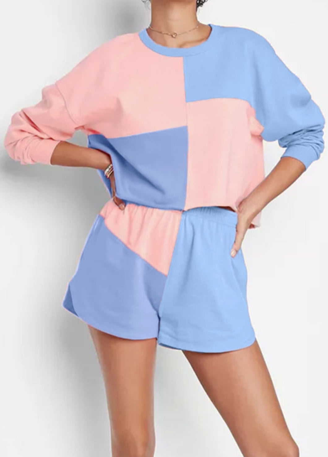 Blue Bell Color Block Shorts Set