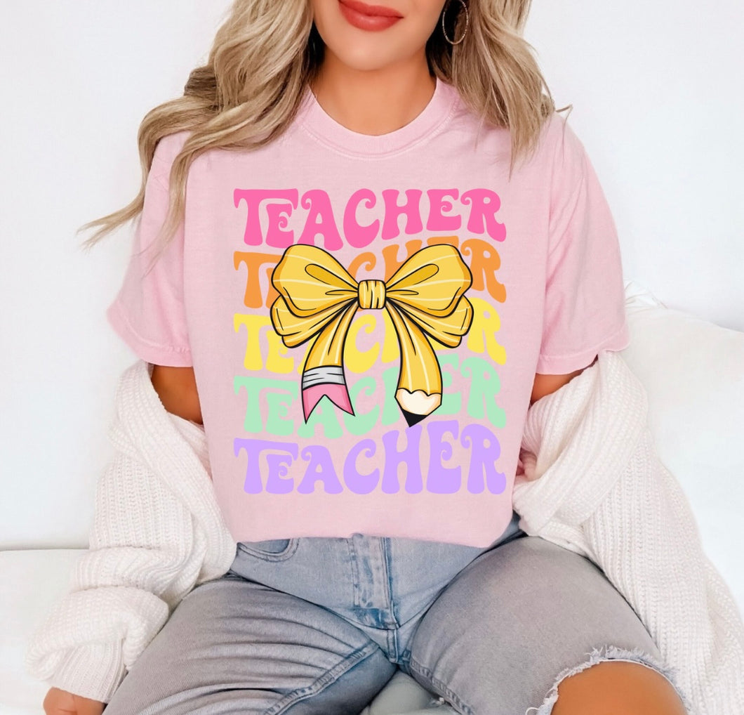 Teacher Pencil Bow Tee