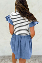 Load image into Gallery viewer, Black Striped Denim Patched Dress With Pockets
