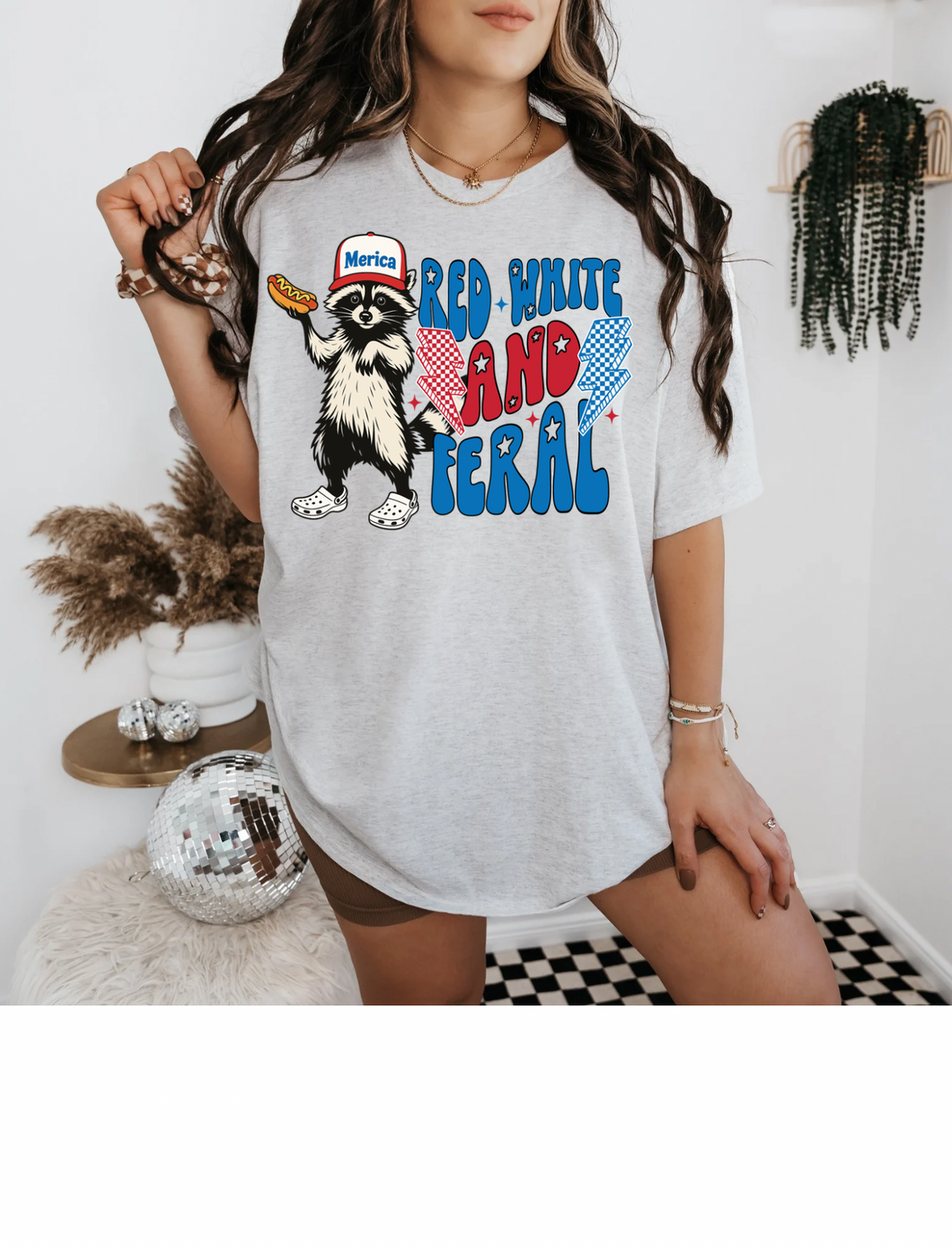 Red White & Feral Tee - Gildan
