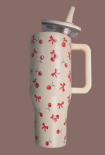 Load image into Gallery viewer, Cherries &amp; Bows 40 oz spill proof tumbler
