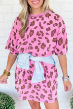 Load image into Gallery viewer, Pink Leopard Mineral Wash T-shirt Dress With Pockets

