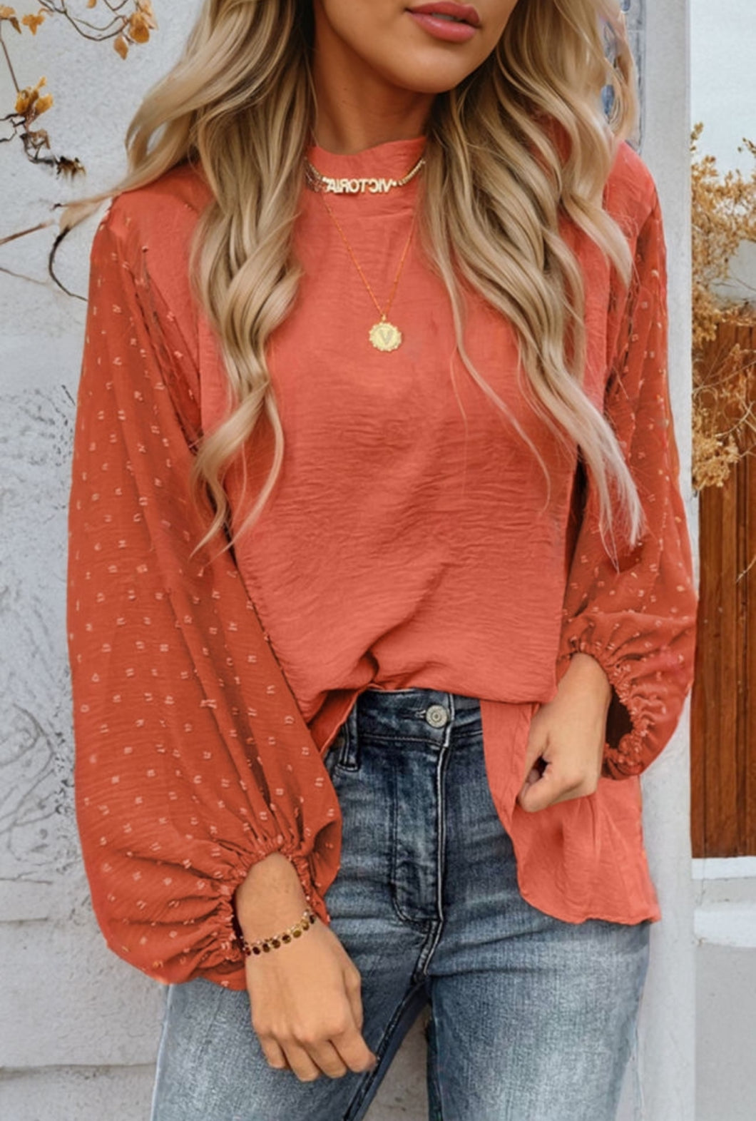 Rust Balloon Sleeve Top