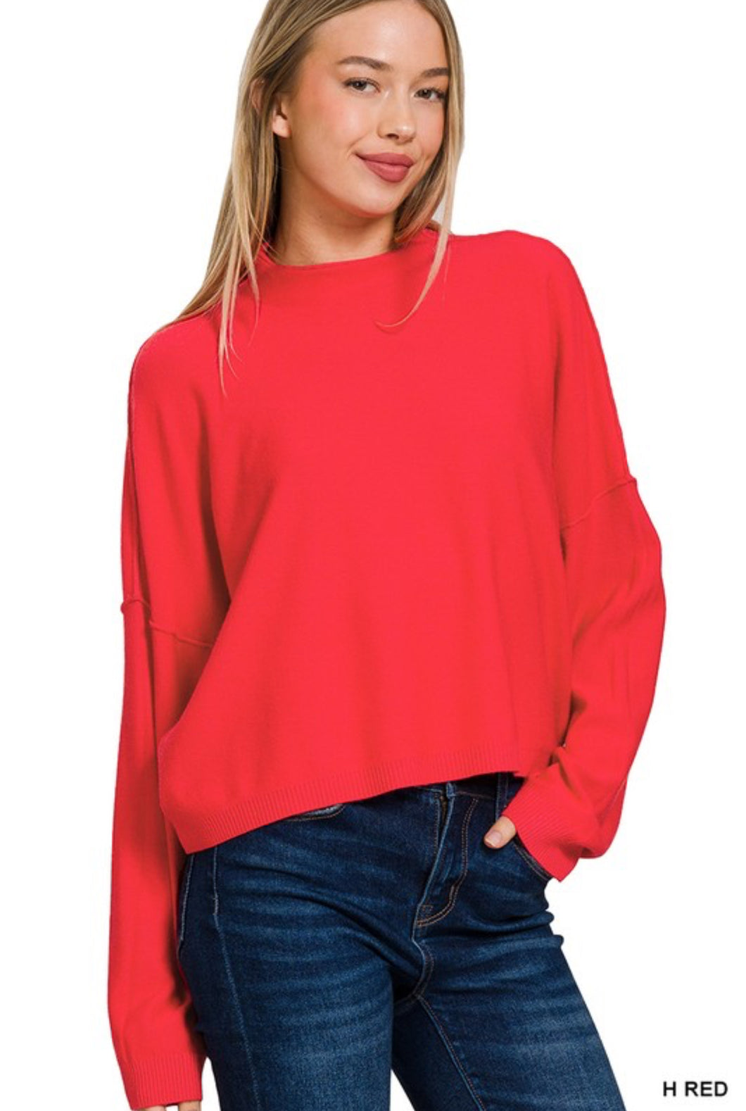 High Neck Light Weight Cropped Sweater (Multiple Color Options Available)