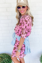 Load image into Gallery viewer, Pink Leopard Mineral Wash T-shirt Dress With Pockets
