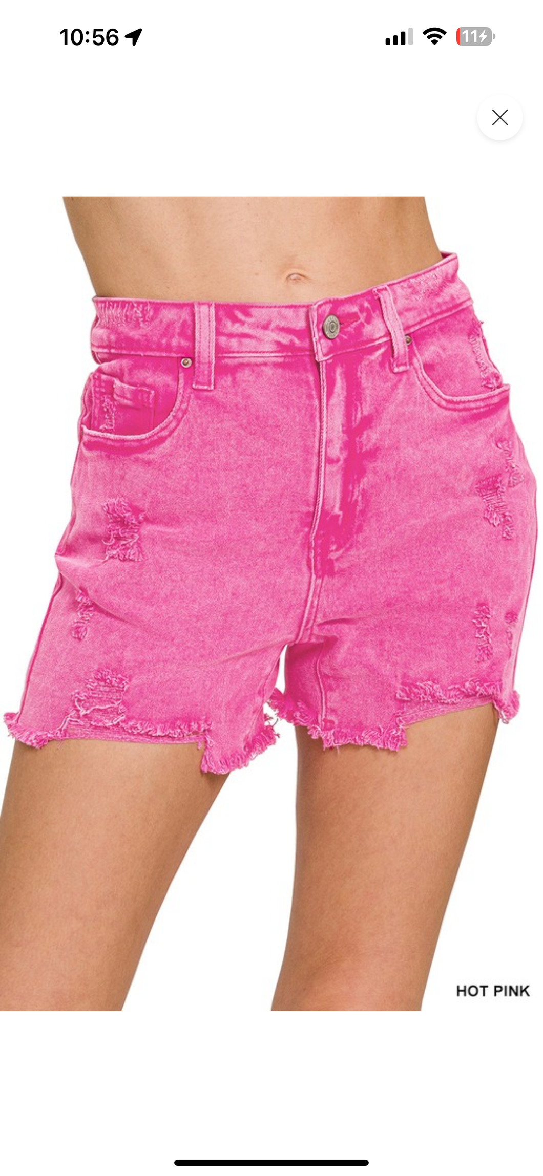 Hot Pink Distressed Raw Hem Shorts