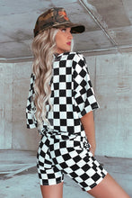 Load image into Gallery viewer, CHECKERED OVERSIZED V NECK SHORT SET
