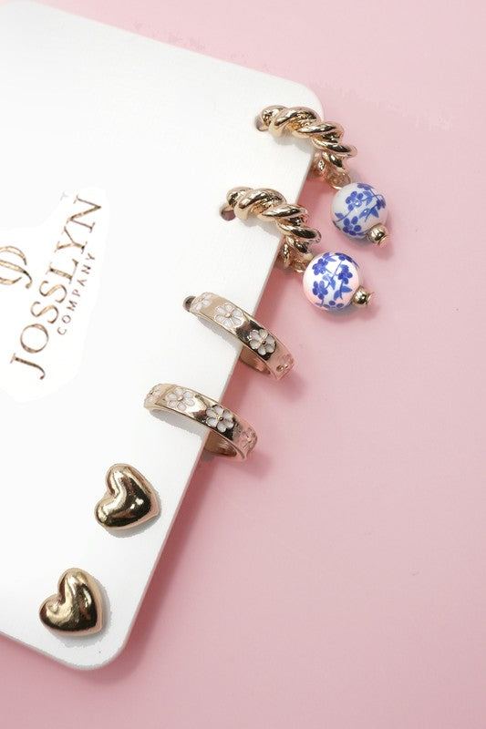 Blue Floral Trio Earring Set