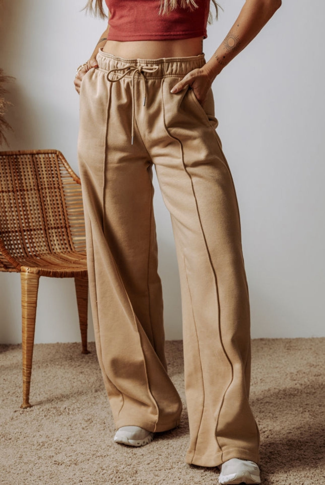 Tan Exposed Seam Pants