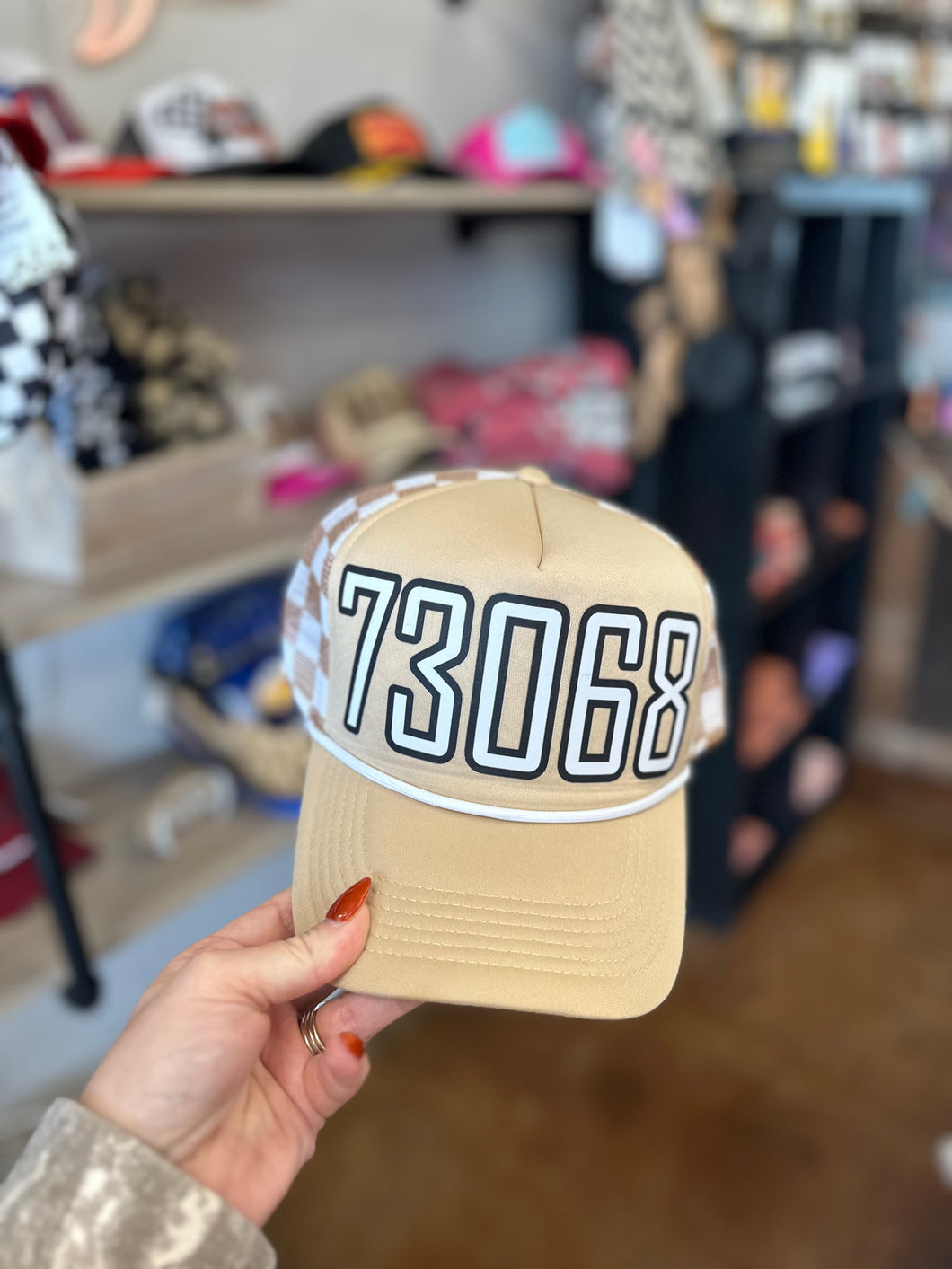 Zip Code Checkered Mesh Trucker Hat