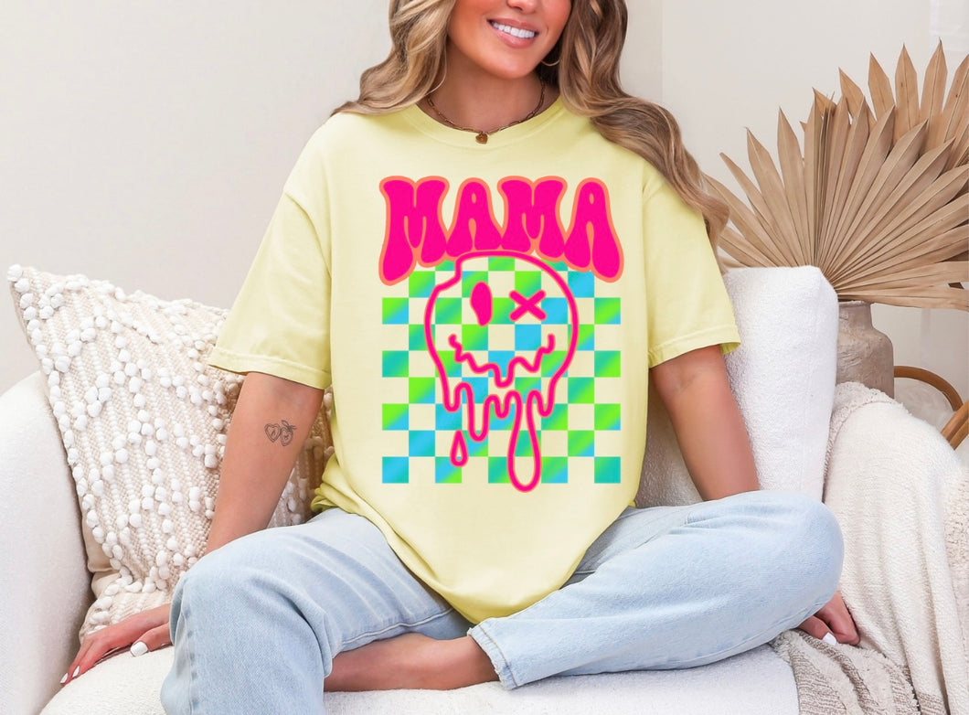 Groovy Checkered Mama Tee - Comfort Colors