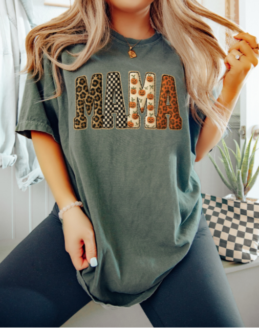 LEOPARD, CHECKS & PUMPKINS MAMA TEE