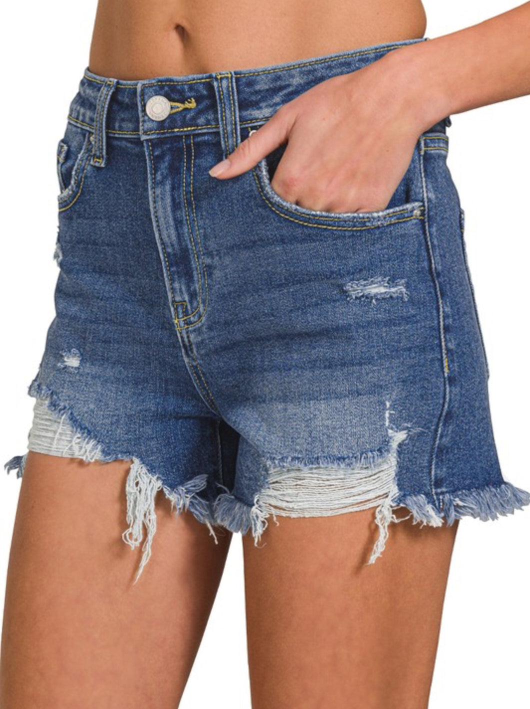 Dark Wash Distressed Denim Shorts