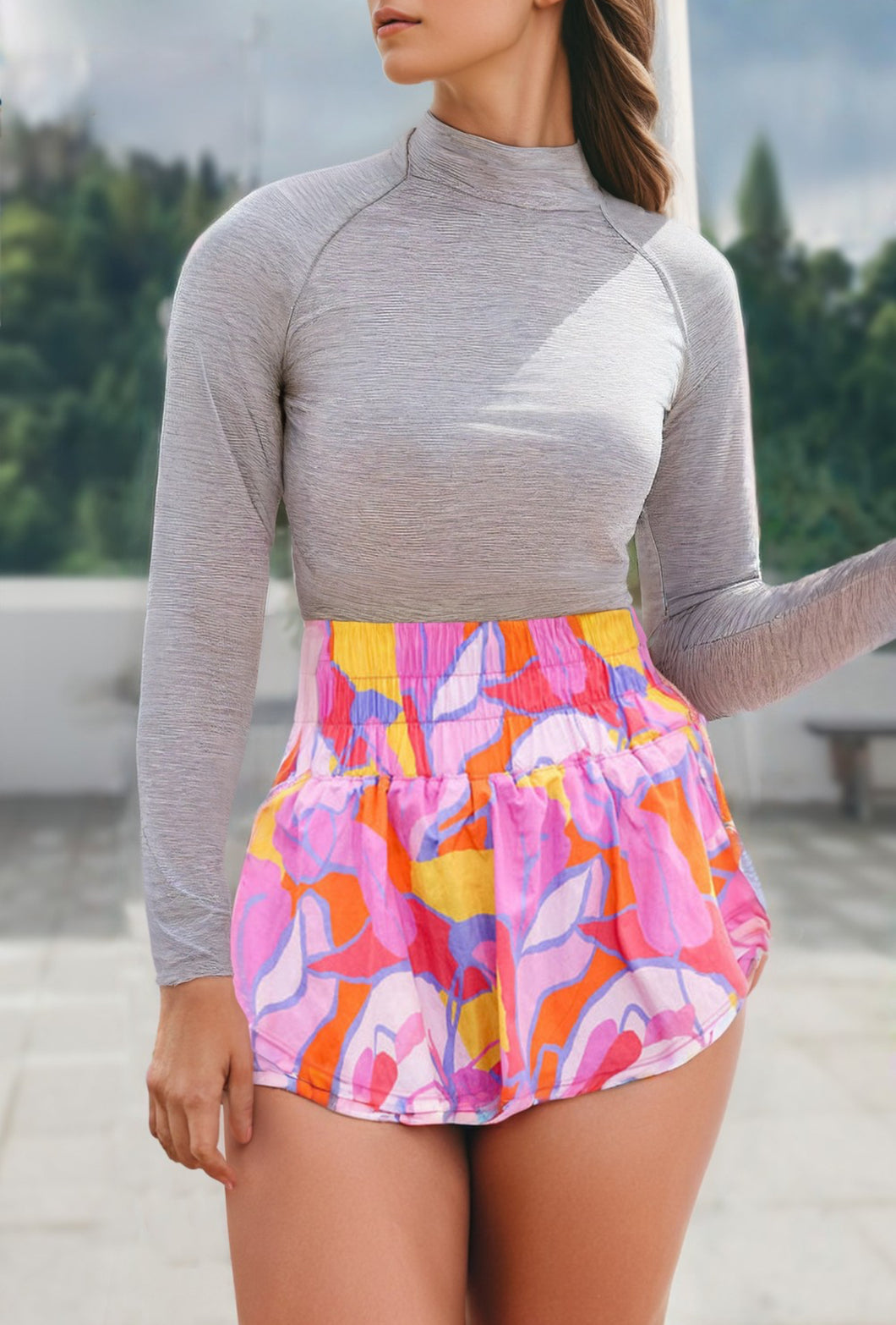 Abstract Print Smocked Skort