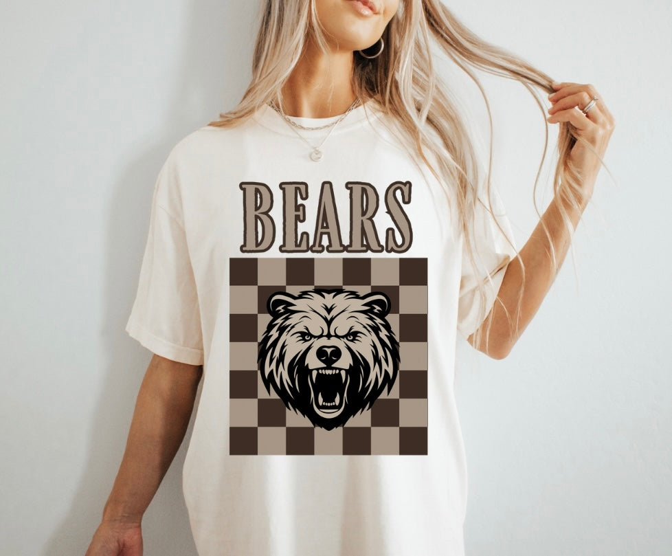 Neutral Checkered Bears Tee