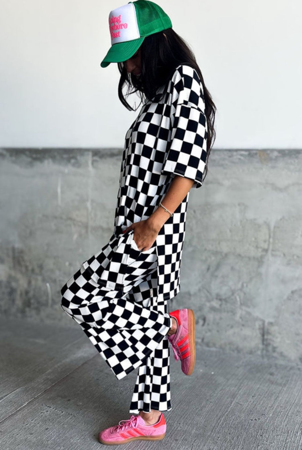 Black & White Checkered Loose Fit Boyfriend Set