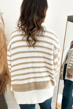 Load image into Gallery viewer, Tan Striped &amp; Checkered Open Front Sweater
