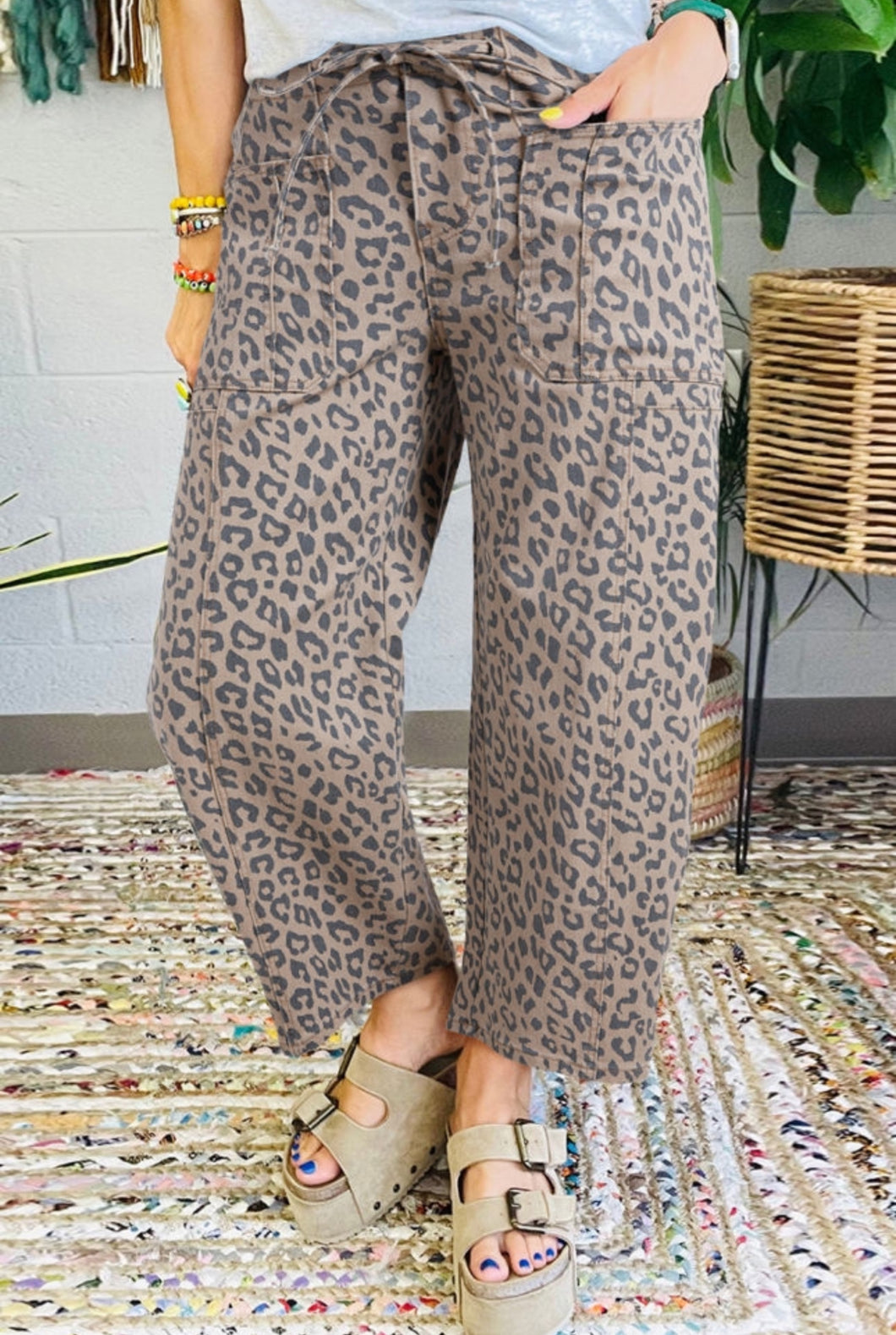 Leopard Print Wide Leg Jeans