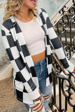 Load image into Gallery viewer, Black &amp; White Checkered Waffle Knit Cardigan
