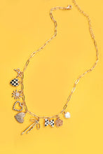 Load image into Gallery viewer, Bows and checkers charm necklace
