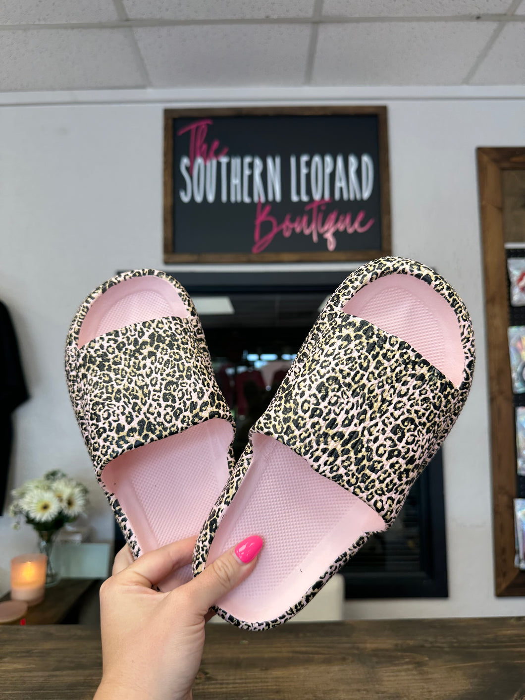 Pink Leopard Cloud Slides