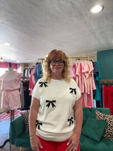 Load image into Gallery viewer, black bow short sleeve knit top

