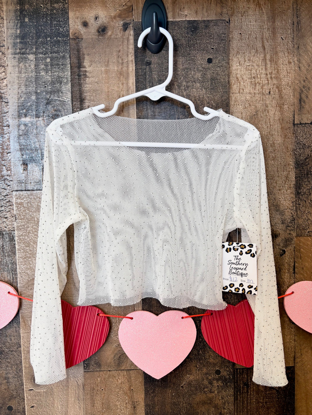 Girls' White Bedazzled Mesh Top
