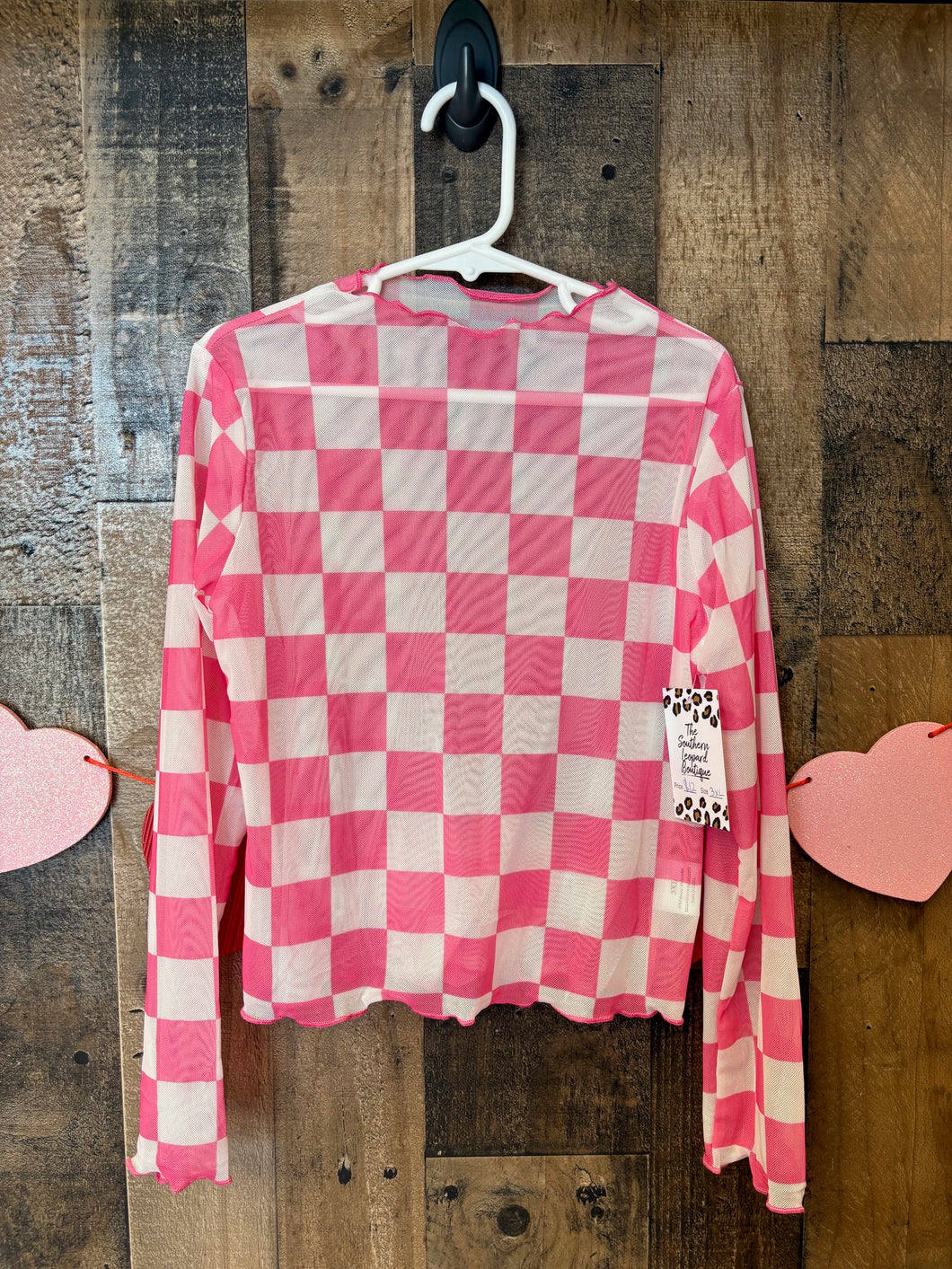 Girls' Pink & White Checkered Mesh Top