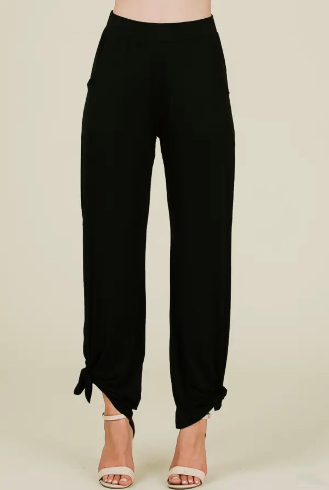 BLACK ANKLE TIE SIDE SLIT PANTS