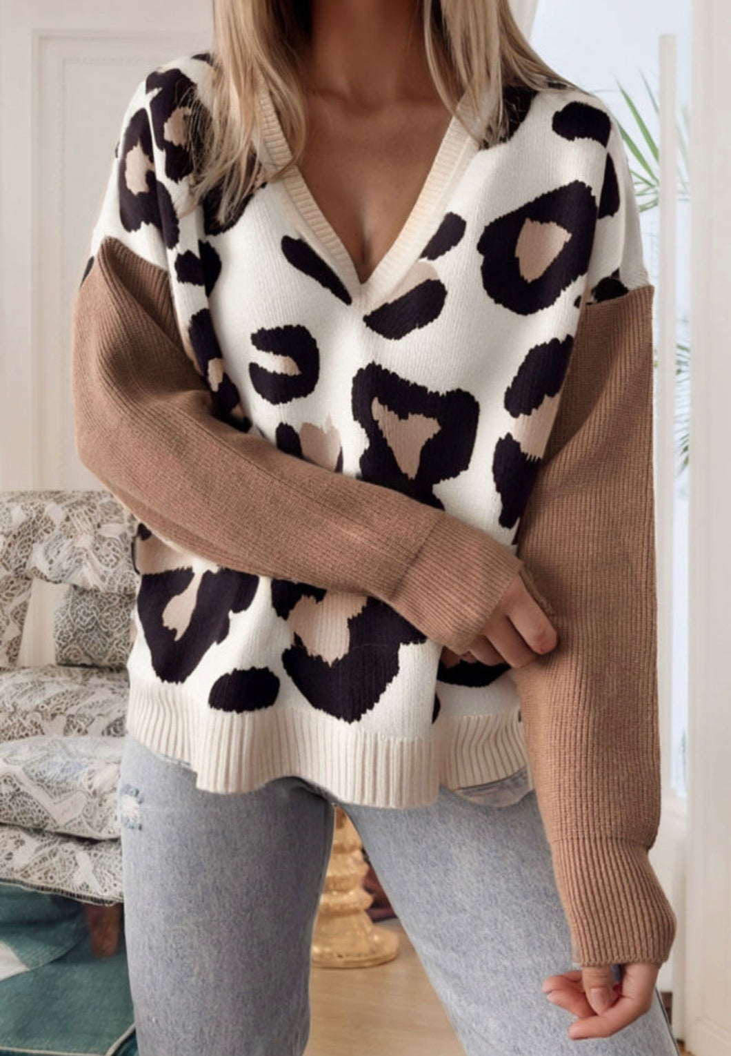 Chunky Leopard Colorblock Sweater