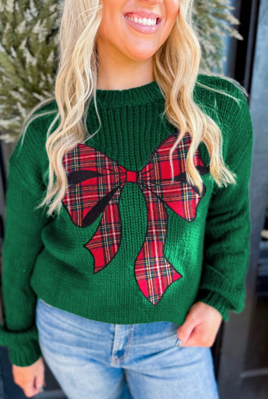 Christmas Plaid Bow Sweater