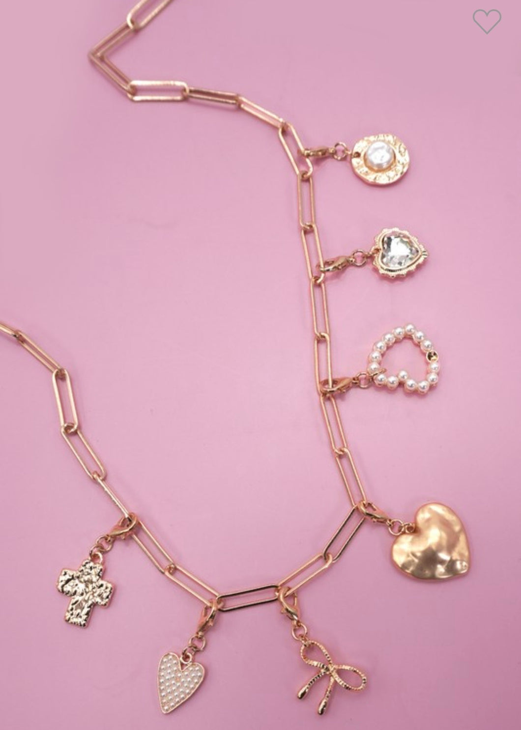 Hearts, Cross + Bows Charm Necklace