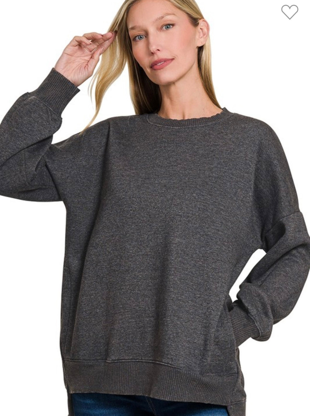 Black Acid Wash High Low Sweatshirt