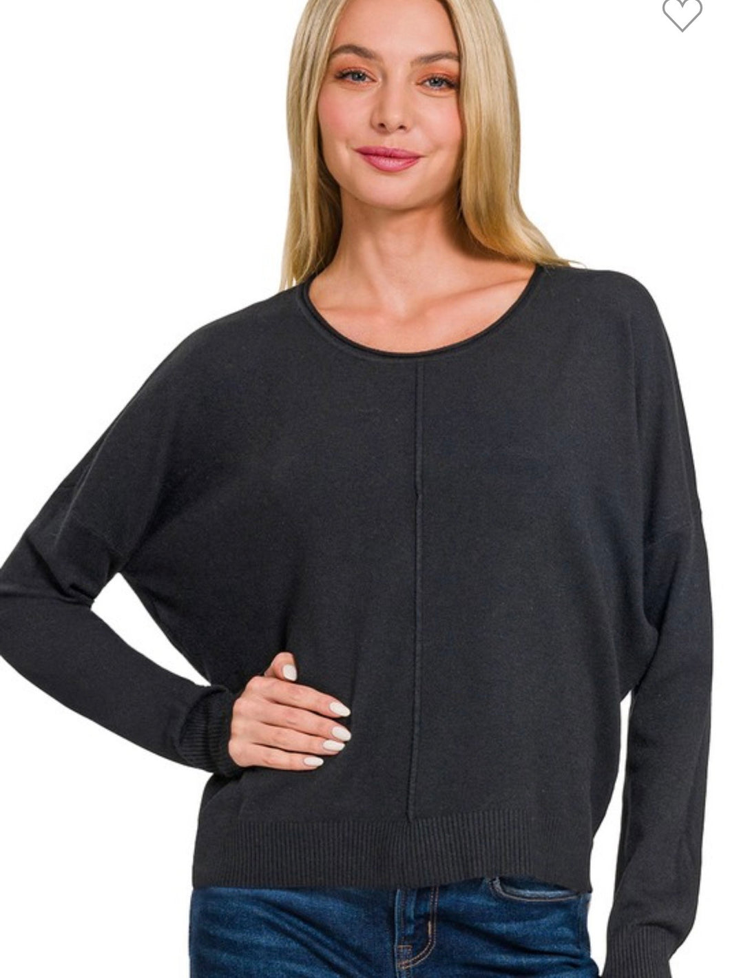 Black Front Seam Round Neck Sweater