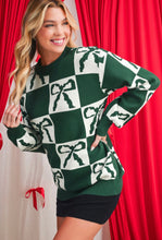 Load image into Gallery viewer, Green Checkered Bow Sweater
