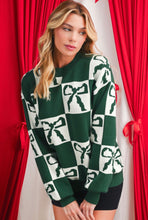 Load image into Gallery viewer, Green Checkered Bow Sweater
