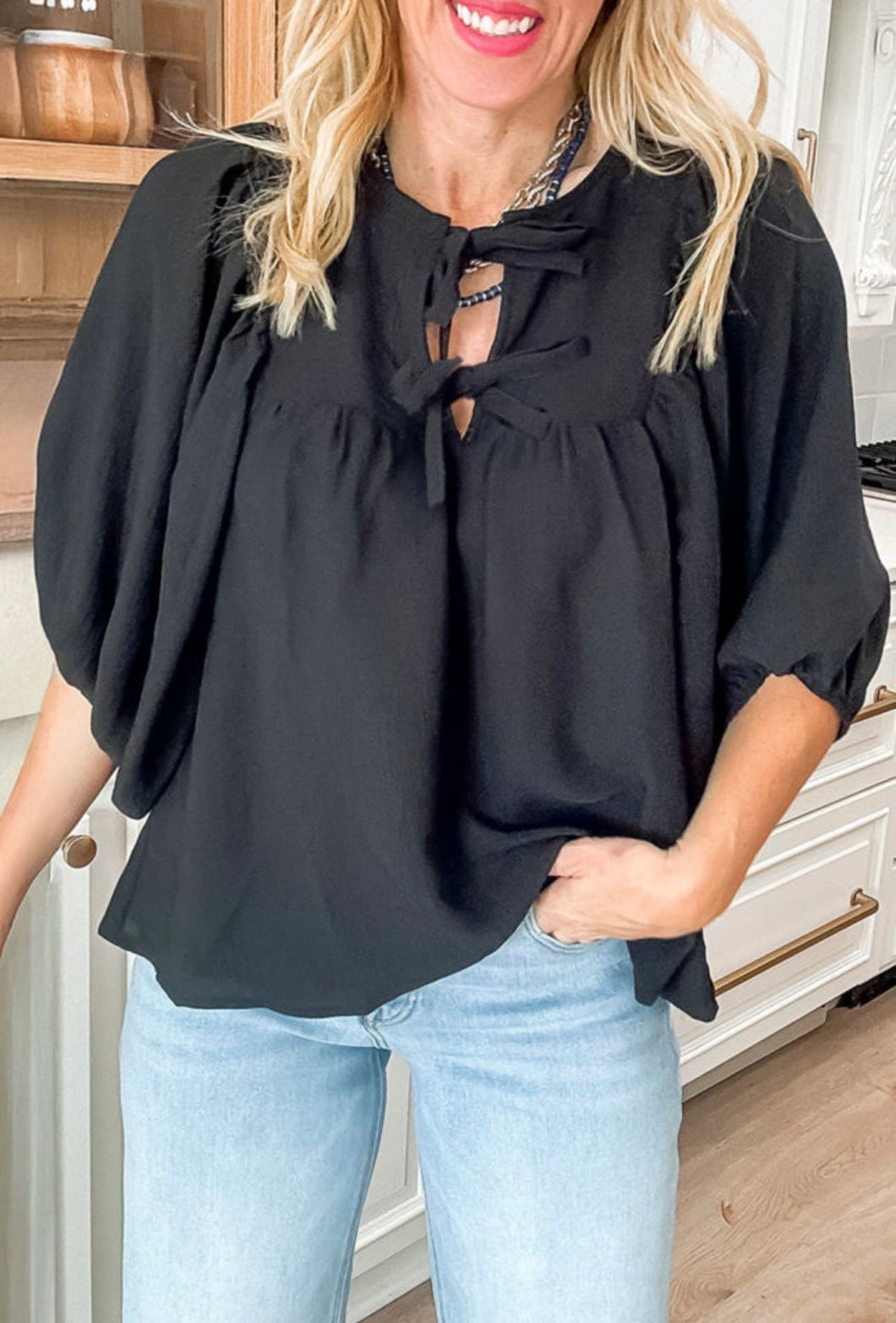 Black Bow Tie Blouse