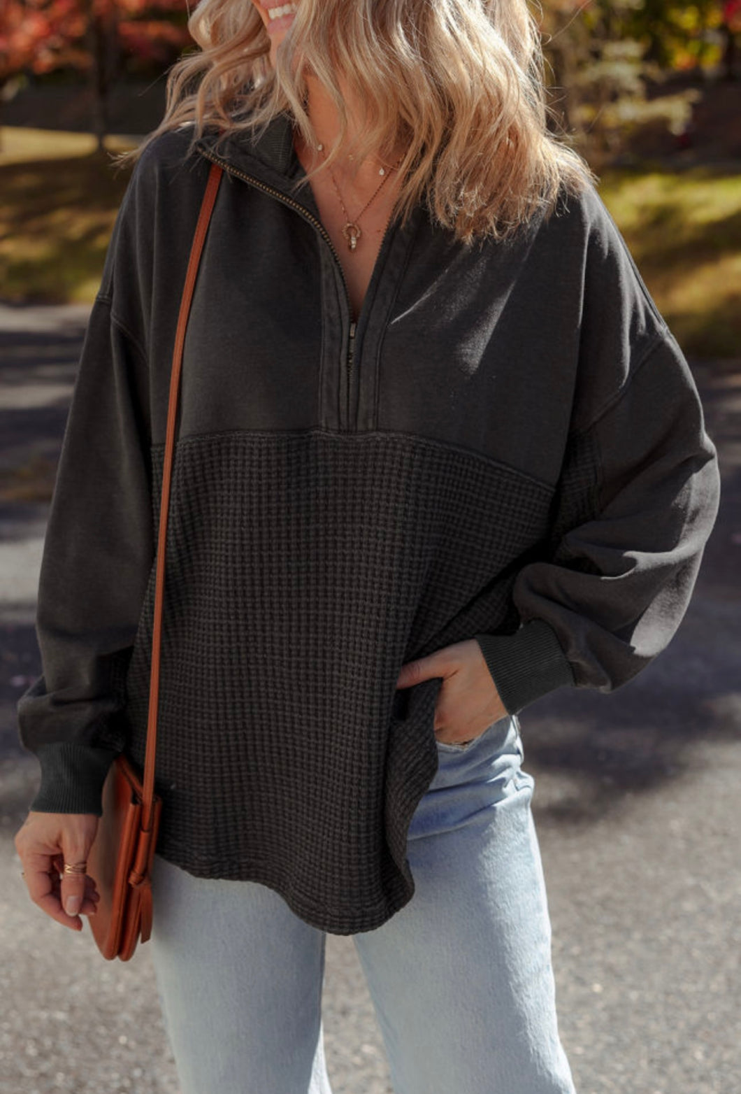 Grey Waffle Knit Half Zip