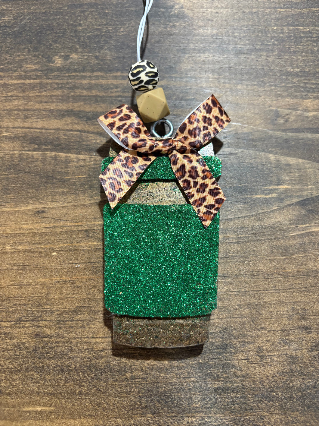 Green Sparkle Coffee w/ Leopard Bow Freshie