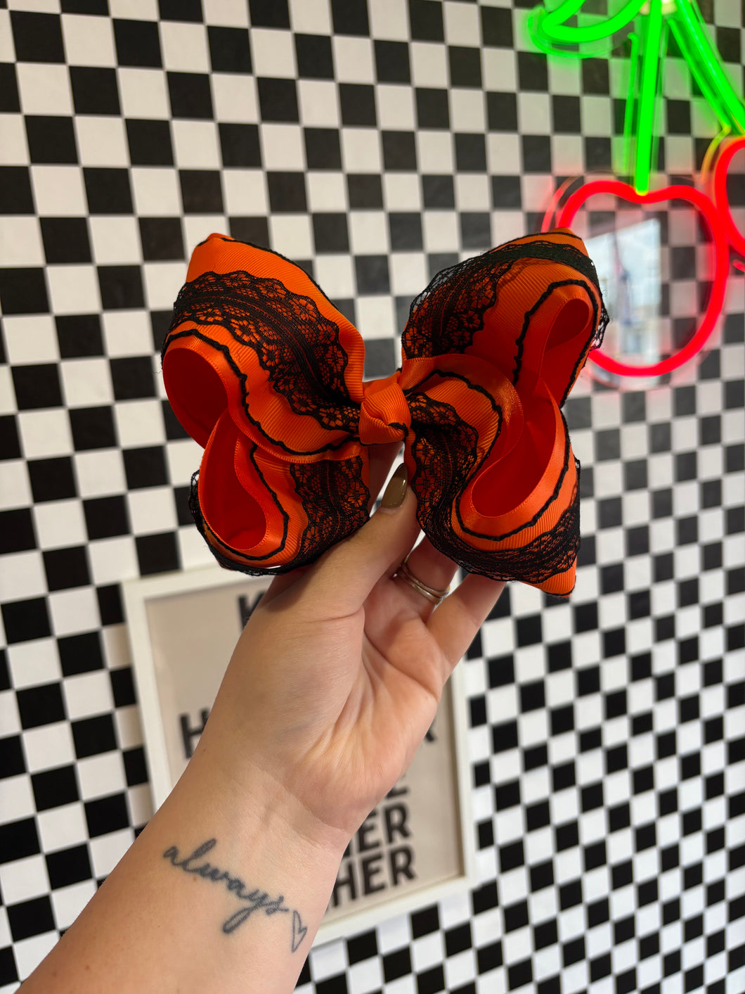 Medium Orange + Lace Bow