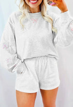 Load image into Gallery viewer, BOW EMBROIDERED PULLOVER AND SHORT SET
