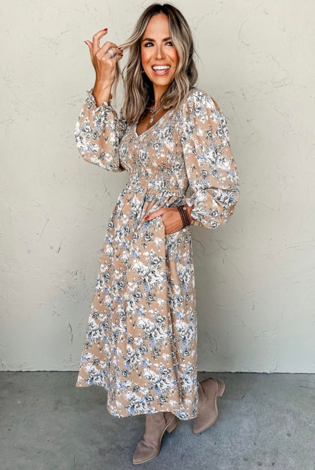Khaki Floral Dress