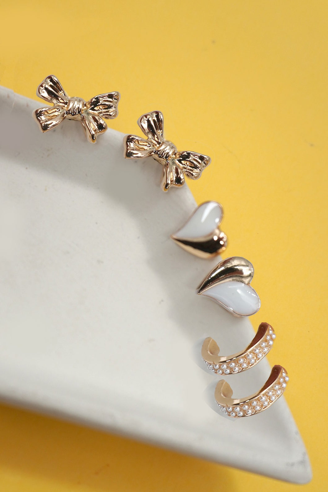 White Heart Earring Trio Set