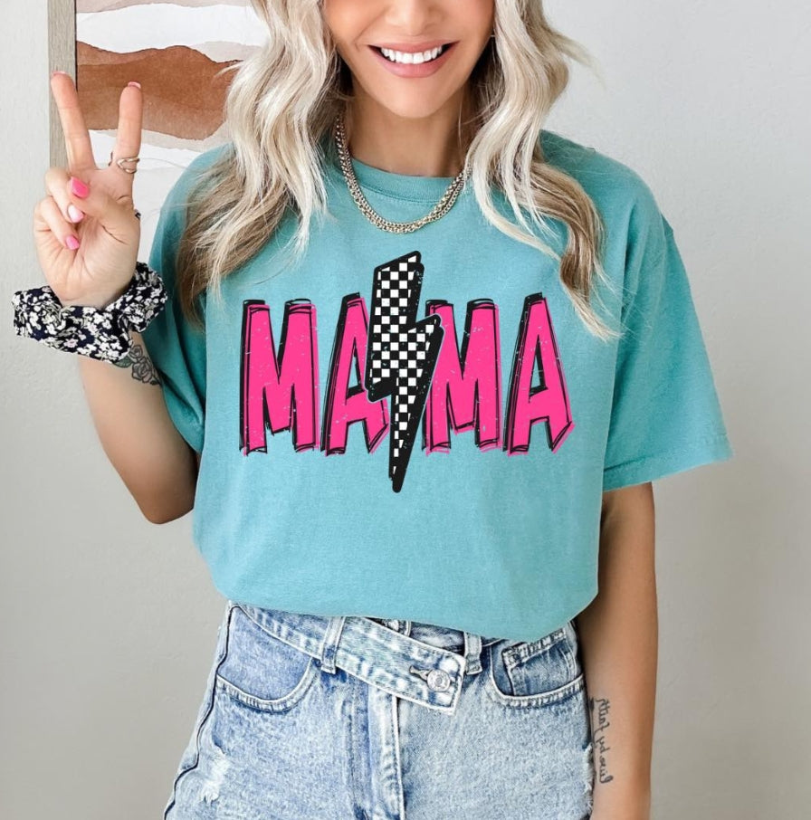 PINK MAMA CHECKERED BOLT DTF PRINT