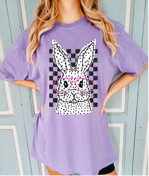 BLACK AND WHITE BUNNY WITH GLASSES DTF PRINT