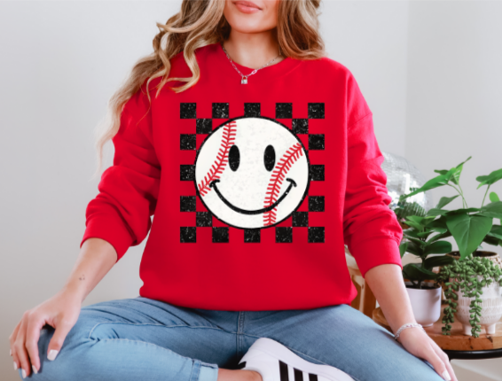 CHECKERED SMILEY BASEBALL DTF PRINT