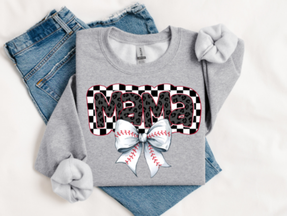 CHECKERED MAMA BOW BASEBALL DTF PRINT