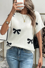 Load image into Gallery viewer, black bow short sleeve knit top
