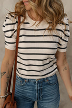 Load image into Gallery viewer, black striped bubble sleeve knit top
