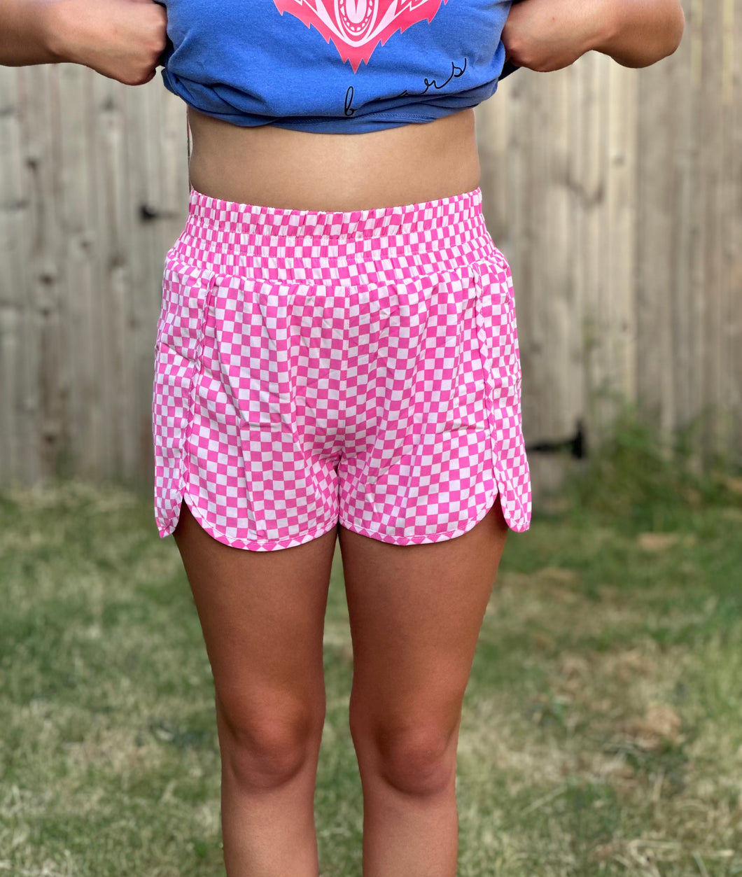 Checkered Highwaisted Smocked Shorts